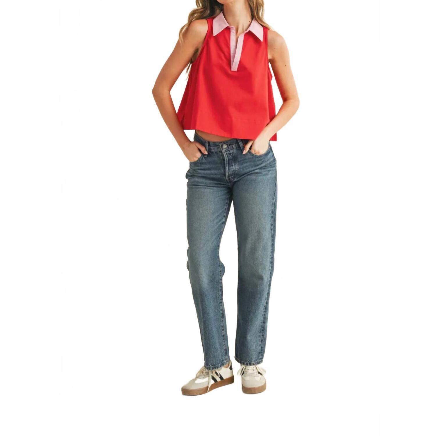 New Tcec Relaxed Cotton Poplin Collar Top In Red